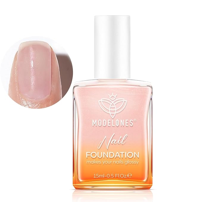 modelones Nail Strengthener, Iridescent Pink Nail Natural Concealer Foundation Polish Air Dry Nail Growth Polish for Damaged Nails Imperfection Masking Gifts for Women 15ml