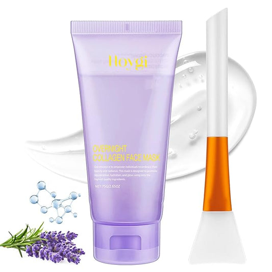 Collagen Night Wrapping Mask with Brush - Hydrolyzed Collagen Overnight Wrapping Peel Off Facial Mask Pack - Tightens & Hydration Collagen Face Mask Skin Care, Reduces Sagging & Dullness(2.54 fl.oz)