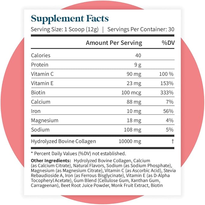 Pattern Wellness Collagen Peptides Powder (Type I & III) - Hair, Nails, Skin and Joint Health - Grass Fed & Pasture Raised - Hydrolyzed Collagen, Non-GMO, Dairy Free, & Keto - Strawberry (13 Oz)
