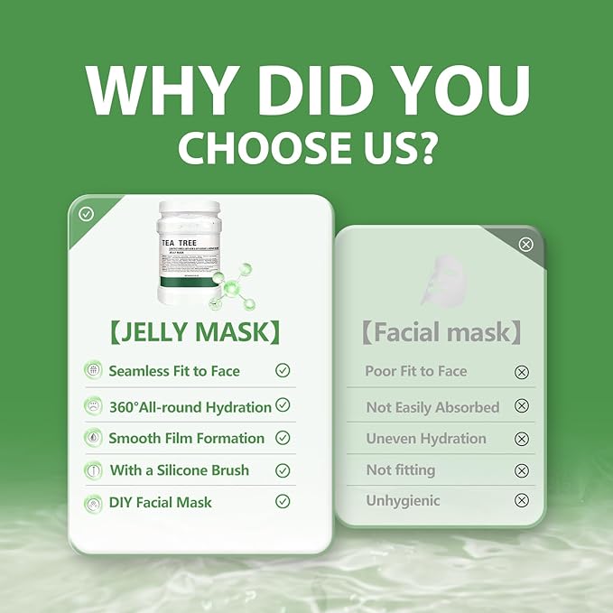 Jelly Mask for Facials, Hydrating & Moisturizing Peel-Off Rubber Gel Face Mask Skin Care for Deep Hydration & Glow, 23 Fl Oz Jar Professional Spa Use for All Skin Types with Tea Tree Essence