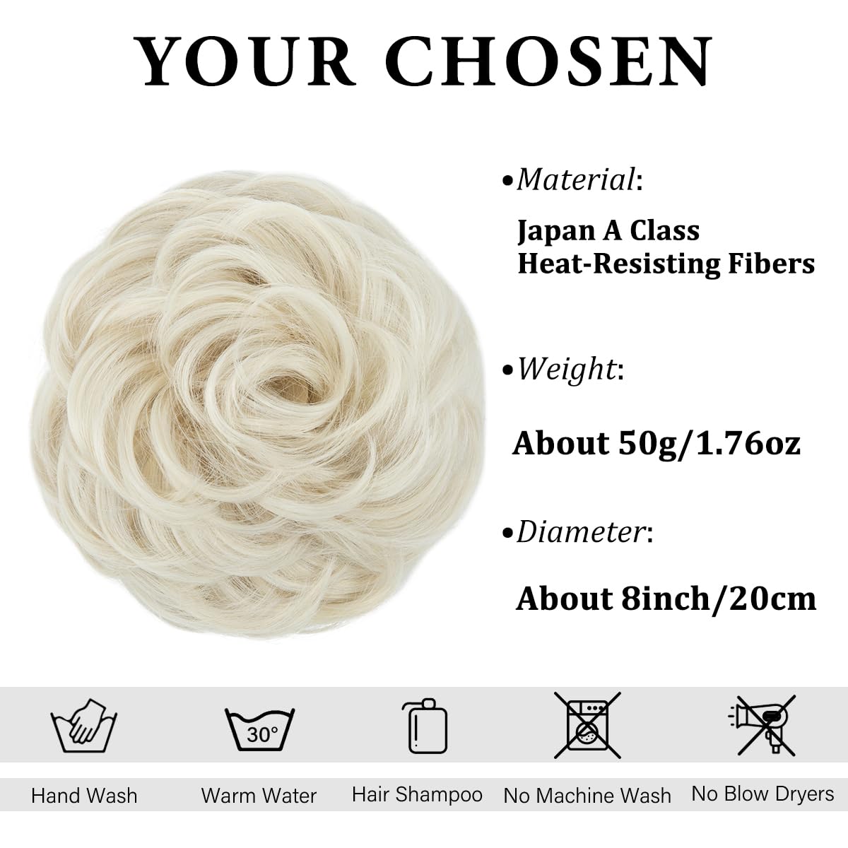 CJL HAIR Large Messy Bun Hair Piece Wavy Curly Scrunchies Synthetic Chignon Ponytail Hair Extensions Thick Updo Hairpieces for Women Platin Blonde