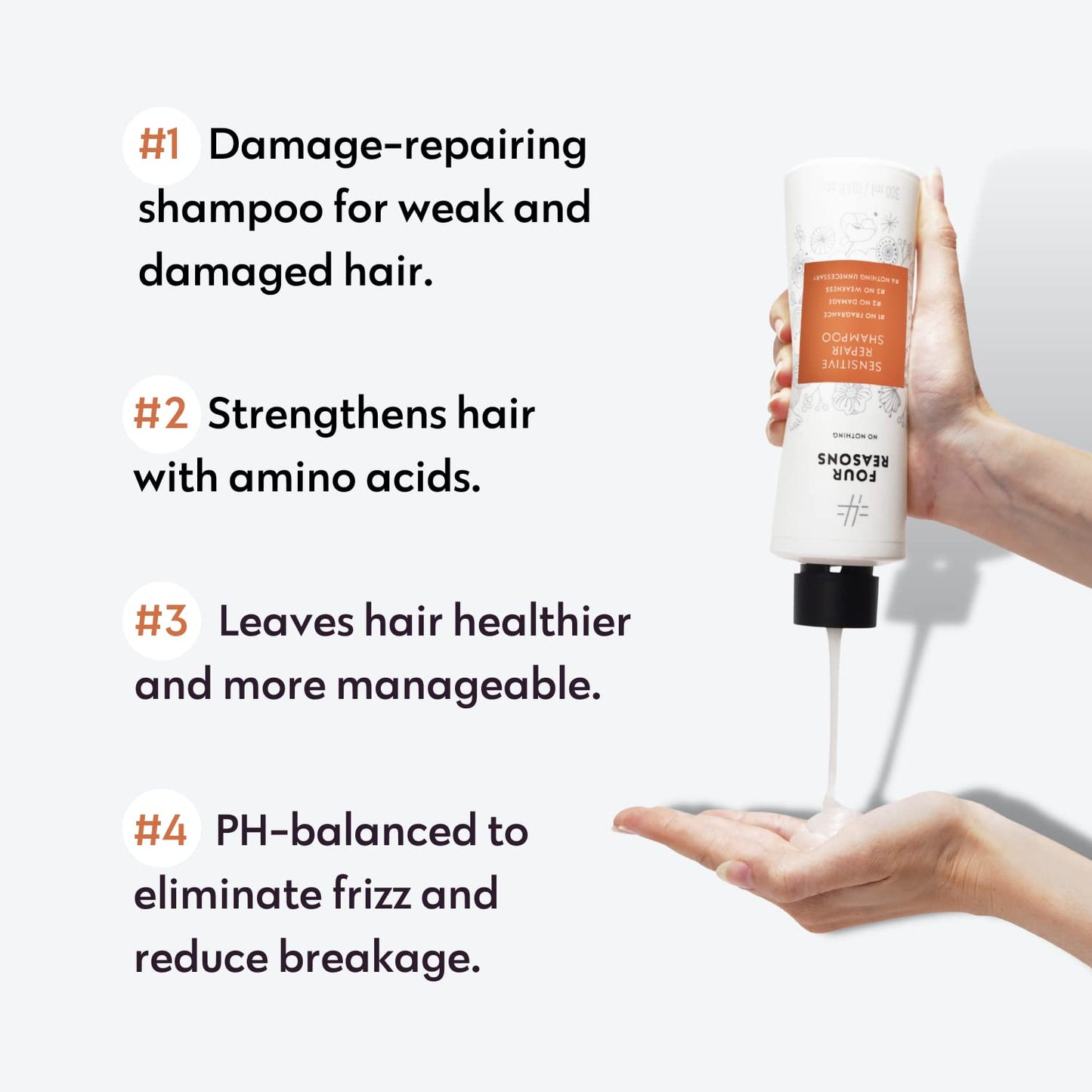 No nothing Hair Repair Shampoo for dry damaged hair - Fragrance Free - fortified with Amino Acids 10.15 oz