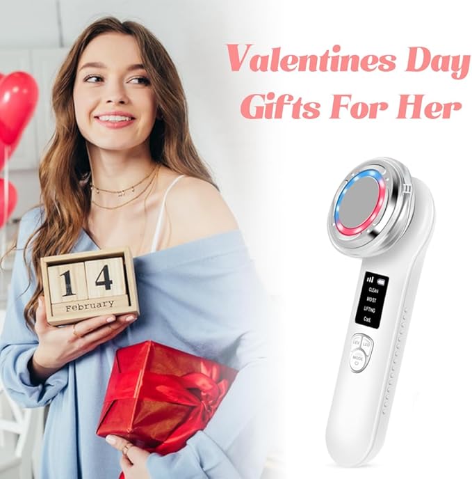 Red Light Therapy for Face and Neck Wrinkles, Anti-Aging Facial Wand, Cold Mold & Warm Deep Clean Skin Care Tools (Off-White)