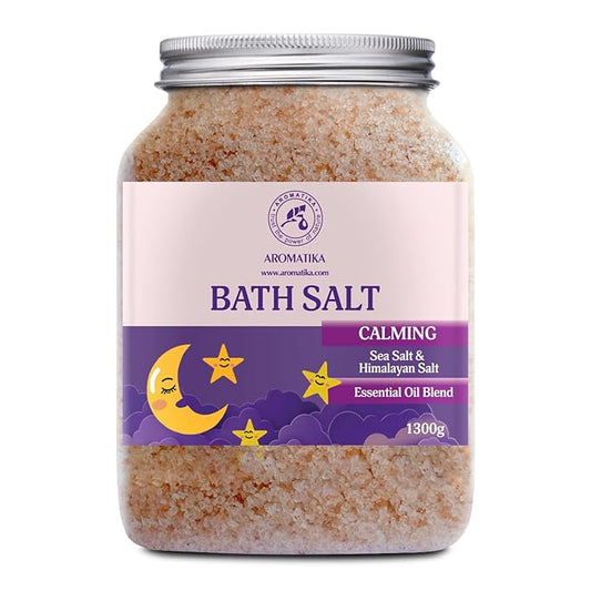 Calming Bath Salts 46 Oz - 1300g - w/Sandalwood & Lavender & Bergamot Essential Oils - Natural Bath Sea Salts 1.3 kg - Good Sleep - Relaxing - Body Care - Beauty - Aromatherapy