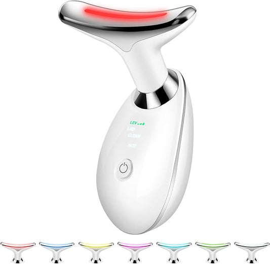 Face and Neck Tool, 7 in 1 Electric Facial Device for Wrinkle Removal at Home Daily Use (White)