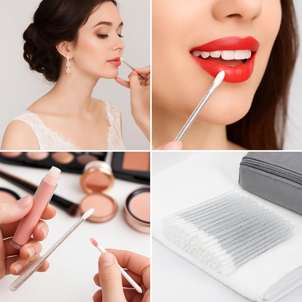 G2PLUS 300PCS Lip Brushes, Crystal Disposable Lip Brushes, Glitter Black Lip Gloss Applicators, Lipstick Gloss Wands Makeup Tool Kits for Lipstick and Lip Gloss