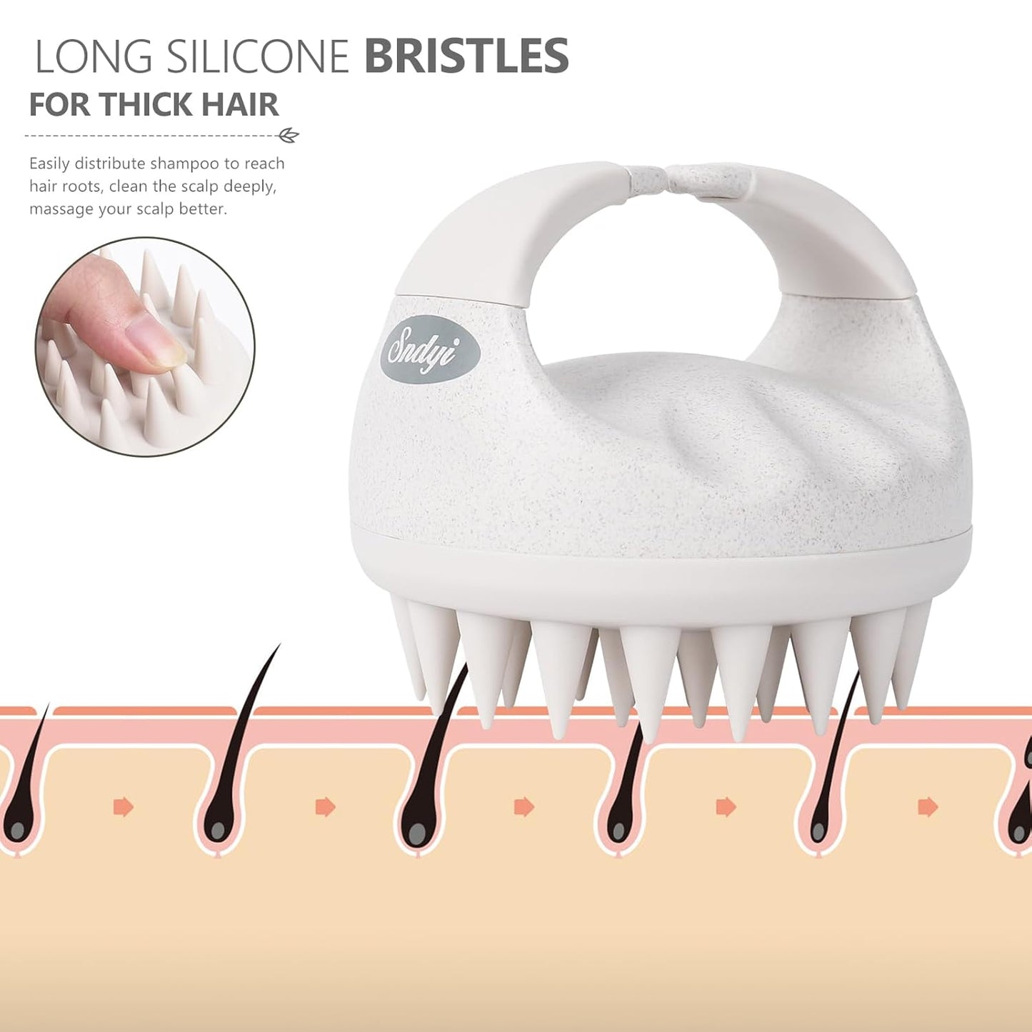 Sndyi Soft Silicone Scalp Massager for Dandruff Removal and Hair Growth - Wet Dry Scalp Exfoliator Brush for Scalp Care - Beige