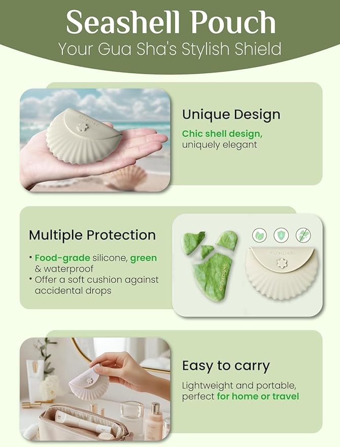 Rena Chris Gua Sha Facial Tools-Xiuyan Jade Gua Sha Stone for Face Massage, Jawline Sculpting & Puffiness Reduction with Silicone Case (Green)