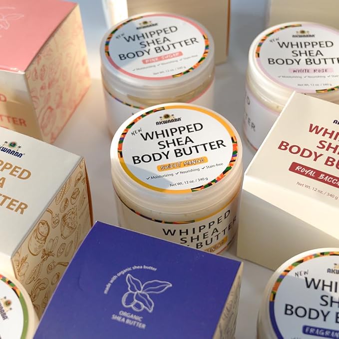 AKWAABA New Whipped Shea Body Butter (Gold Pineapple) - Moisturizes, Glows & Softens Skin | Natural Raw Shea Butter | For Dry Skin | 12 oz / 340 g