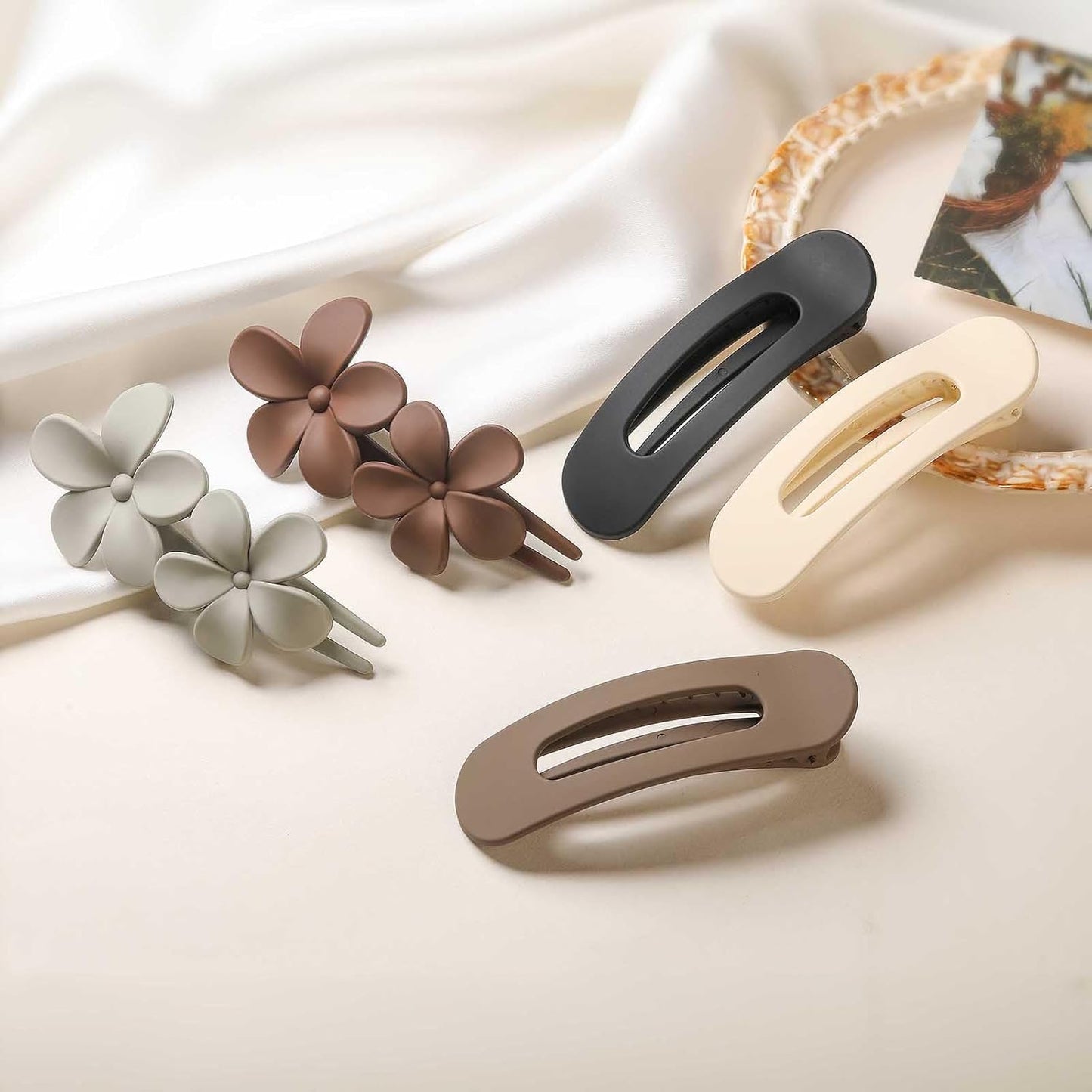 5 PCS Flat Hair Clips, Medium Lay Flat Claw Clips for Women Girls, 2 Styles Stylish Matte Non-slip Hair Claws for Thick Thin Hair(Brown&Grey)