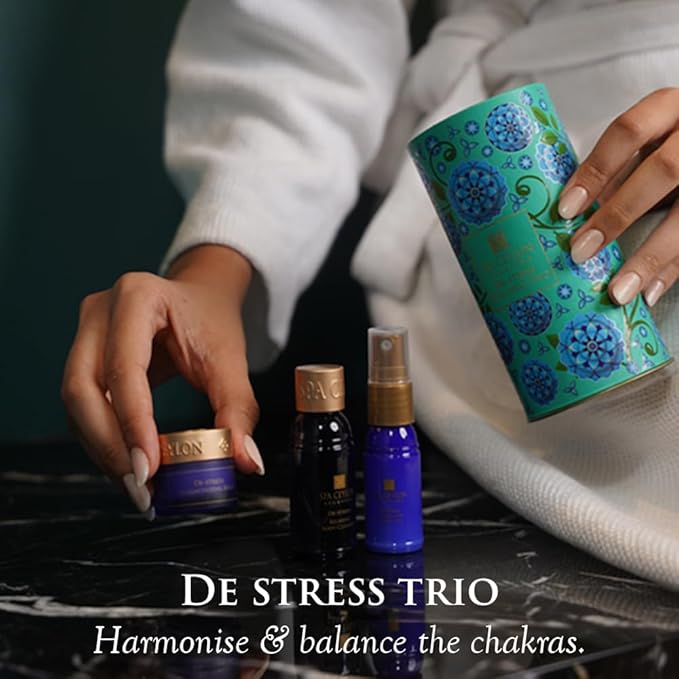 SPA CEYLON De-Stress Wellness Trio Set | Holistic Spa Essentials for Calming Skin Care | Spa Gift Baskets | Natural Ingredients | Body Gifts Set