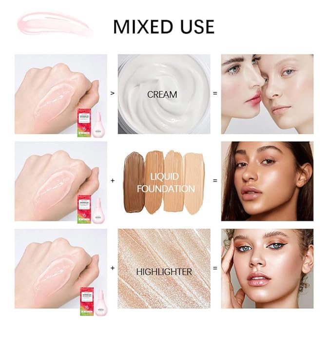 Watermelon Niacinamide Moisturize Serum, Highlighting Serum, Hydrating with Hyaluronic Acid, Glycerin and Vitamin E, Lightweight Facial Serum & Priming Liquid Highlighter