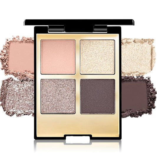 Eyeshadow Quad Makeup Palette – 4 Shades of Nude, Rose, Gold, Brown Tones, Blendable Matte & Shimmer, Long-Lasting Waterproof, Perfect for Mature & Young Women, with Built-In Mirror 02#