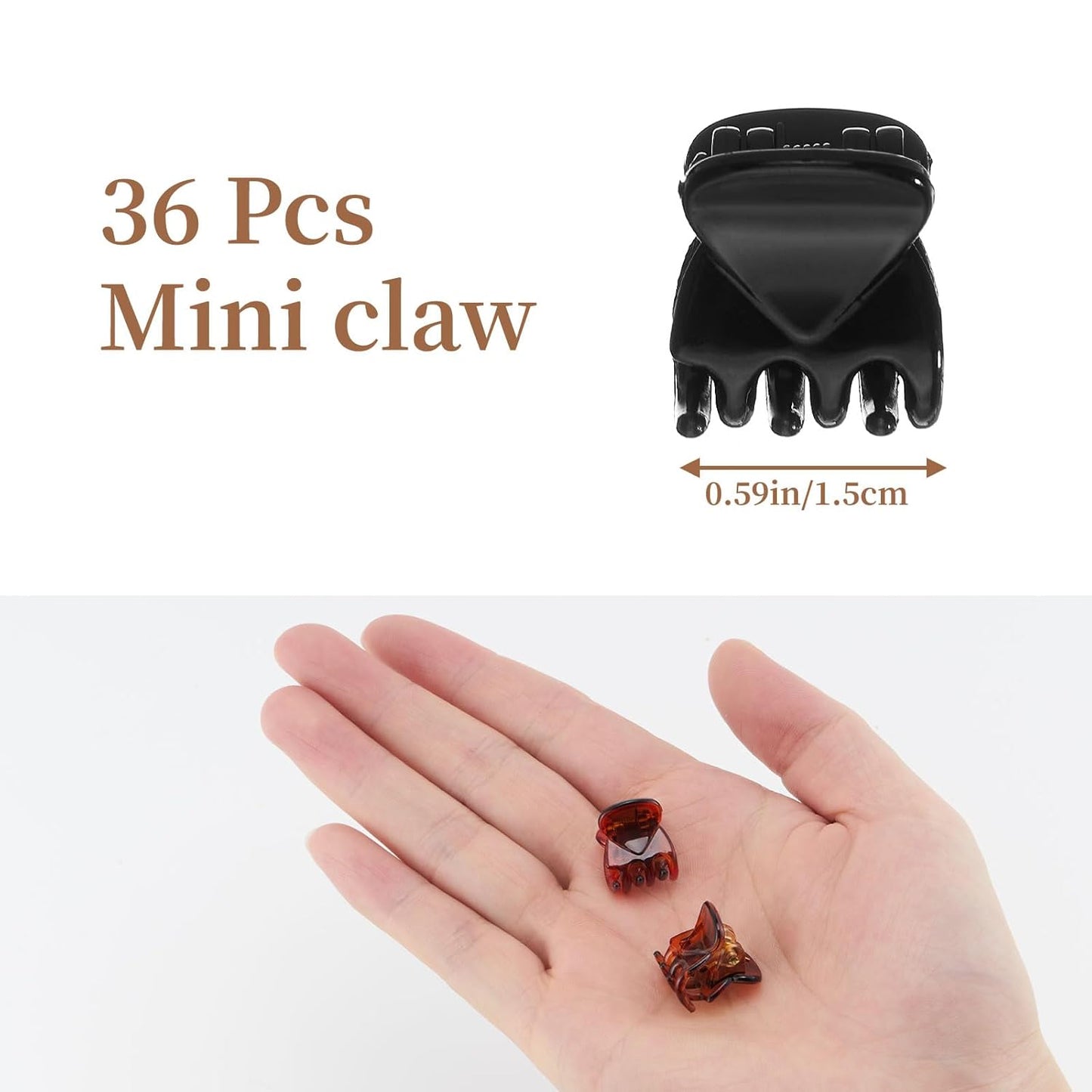 Small Hair Clips for Girls 36PCS 0.59" Black&Brown&Transparent Plastic Mini Claw Clips for Women Non Slip Bangs Pins for Thin/Thick Hair(36PCS-Style 1)