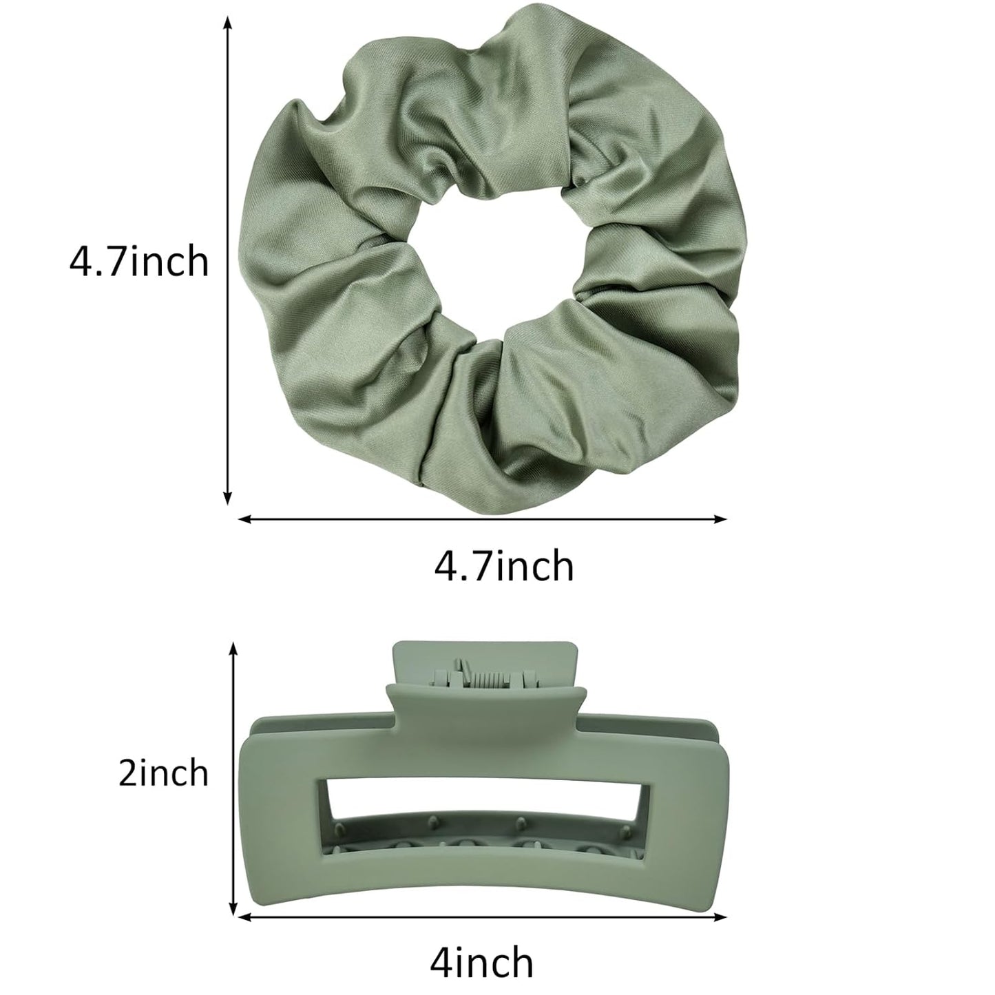 8Pcs Green Hair Clips and Scrunchies Set - Square Hair Claw Clips for Women, Medium Non-Slip Matte, Large Satin Scrunchies for Thick Thin Hair Accessories, Gift for Her