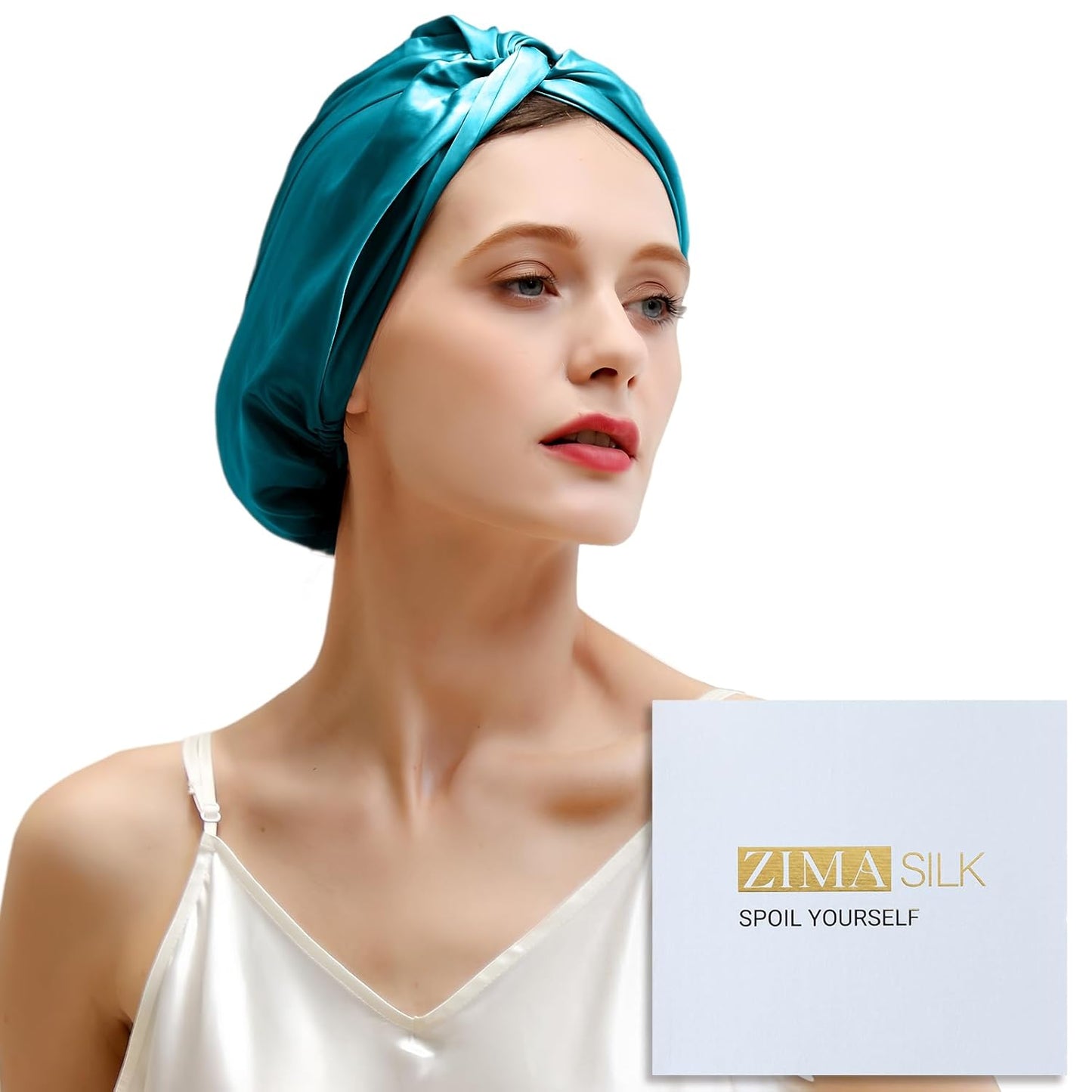 ZIMASILK 100% 22 Momme Mulberry Silk Bonnet for Sleeping Women, Breathable Silk Hair Wrap for Premium Hair Protection - Reducing Friction (1Pc, Turquoise)