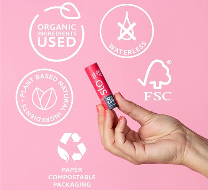 Slo | Natural Tinted Lip and Cheek Balm - All Natural Ingredients, Vegan & Cruelty Free, Hydrating & Soothing, Plastic Free, Paper Packaging | Cherry Blush, (0.28oz/8g)