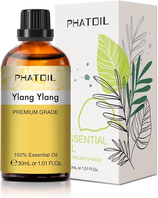 Ylang Ylang Essential Oil 1.01fl.oz/30ml, PHATOIL Premium Ylang Ylang Oils Long Lasting Scents for Aromatherapy, Diffuser, DIY Soap and Candle Making