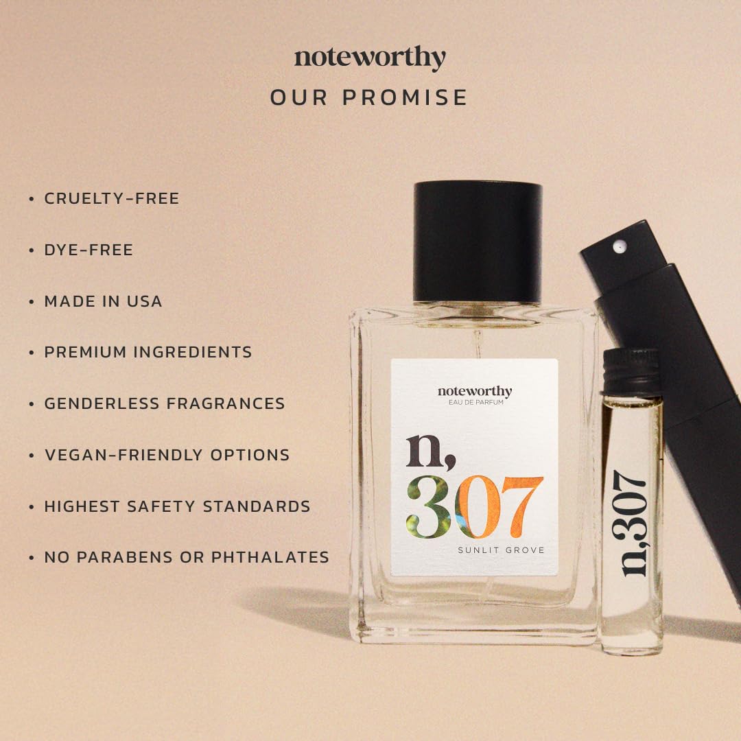 Noteworthy n,307 Sunlit Grove Eau De Parfum – Mandarin, Basil, Sandalwood | Sophisticated, Warm Fragrance for Any Occasion | Long-lasting Unisex Perfume for Women & Men (100ml)