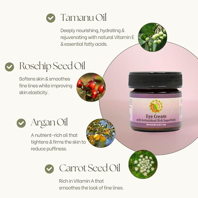 Taspen's Organics Hydrating Eye Cream with Super Fruits- for Dark Circles, Puffiness & Fine Lines - Brightening & Firming - Cruelty-Free