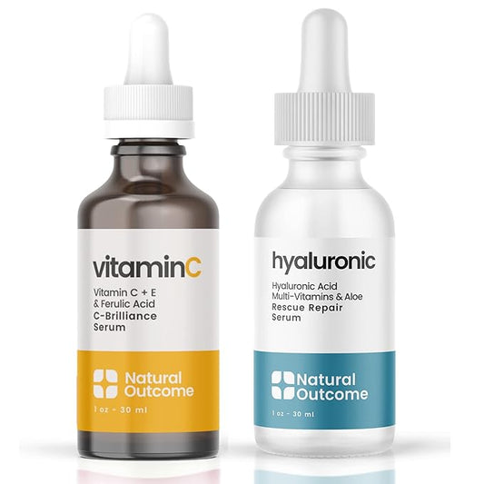 Face Serum Set Hydrating Hyaluronic Acid Serum and Vitamin C Face Serum - Pack of Two Anti Aging Facial Serum Kit 1 oz Each, Vegan, Cruelty Free & Fragrance Free