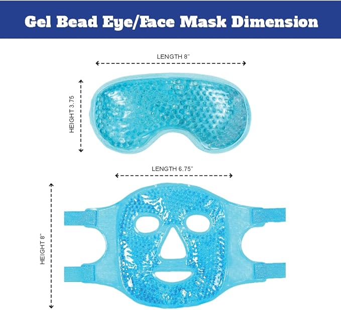 USA Merchant - 2PCs Cold & Hot Face and Eye Gel Mask, Reduce Puffiness, Dark Circles, Swelling, Headache, Skin Care Reusable Reversible Cooling and Hot Mask (Eye & Face Mask Blue)