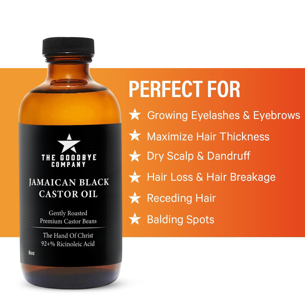 The Goodbye Company Jamaican Black Castor Oil, USDA Certified Organic - 250 mL, Cold Pressed, Unrefined for Eyebrow, Eyelash and Hair Growth (8.5 Ounces)