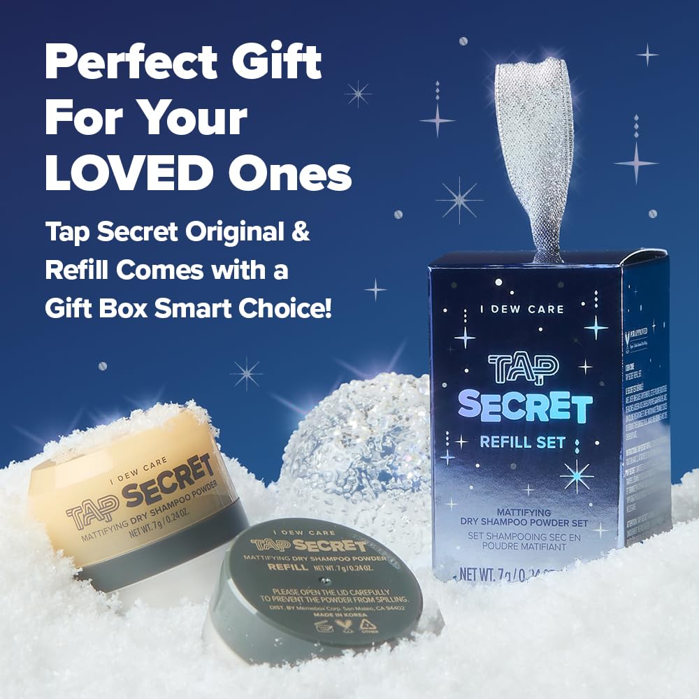 I DEW CARE Biotin Clarifying Dry Shampoo Limited Edition - Tap Secret Refill Set | With Black Ginseng, Non-aerosol, Formulated Without Benzene, Travel Size, Stocking Stuffers, Gift Set, 0.24 oz. x 2EA