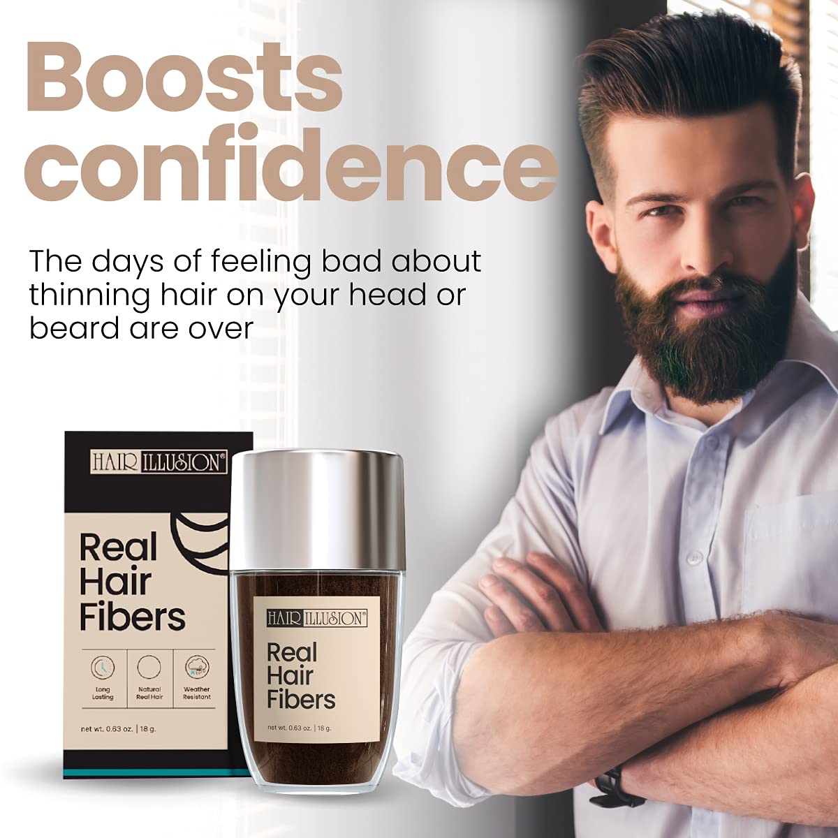 Hair Illusion Dark Brown Real Hair Fibers for Thinning Hair - 100% Natural Texture, Non Synthetic Hair Fibers - Bald Spot Cover Up for Women & Men - 18 Gram