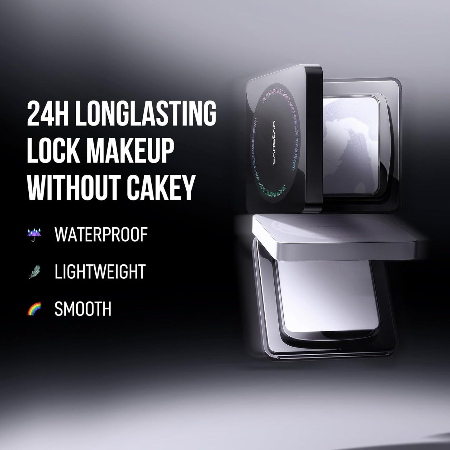 CARSLAN Waterproof Face Pressed Powder Compact, 24H Longlasting Oil Control Pressed Setting Powder Talc-Free Makeup, Shine Free, Poreless, Smooth, 03 Light Purple for dry&com skin (0.28Oz)