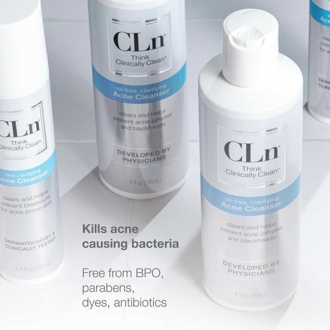 CLn® Acne Cleanser-The Only Cleanser with 0.5% Salicylic Acid Preserved with Sodium Hypochlorite for Clarifying Skin from Blackheads & Breakouts, Oil-Free & Fragrance-Free, 8 fl oz