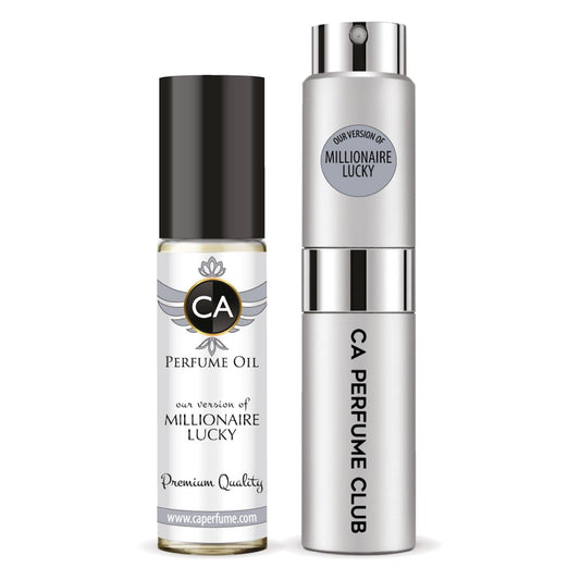 CA Perfume Duo Impression of Millionaire Lucky For Men Perfume Layering Set Mens Cologne Long Lasting Travel Size EDP + Body Oil Roll-On Bottle 0.27 Fl Oz+0.33 Fl Oz
