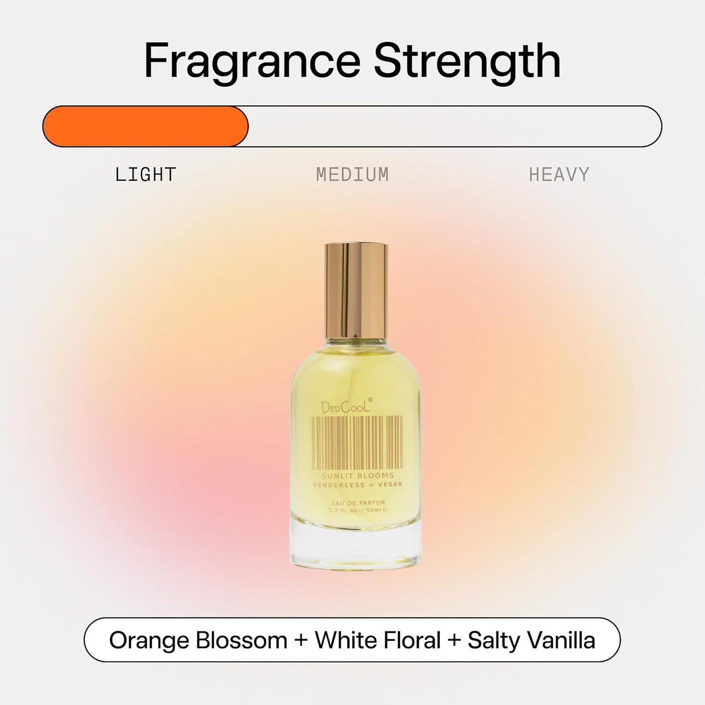 DedCool Eau de Parfum (Sunlit Blooms- 1.7 fl oz) with Notes of Orange Blossom, White Floral, Salty Vanilla, Perfume for Men & Women, Long Lasting, Luxury Fragrance, Non-Toxic, Vegan, Fragrance For All