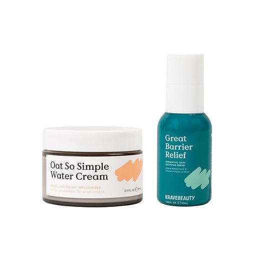 KraveBeauty Hydration Duo, Great Barrier Relief + Oat So Simple, Skin Soothing Serum & Everyday Squalane Moisturizer, Hydrating and Calming Skincare Duo, Vegan & Cruelty Free, 1.52 fl oz 2.7 fl oz
