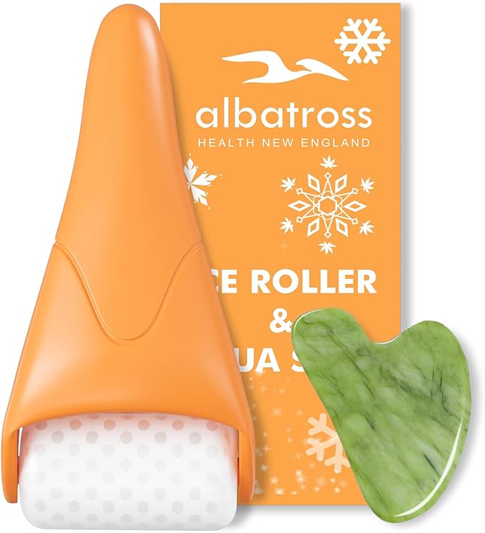 Ice Roller & Gua Sha Set, Skin Care for Face Wrinkles and Puffiness, Self Facial Massage Tools