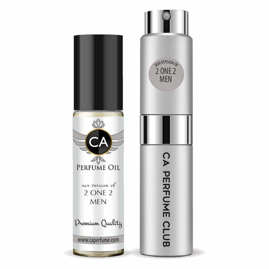 CA Perfume Duo Impression of 2 One 2 Men For Men Perfume Layering Set Mens Cologne Long Lasting Travel Size EDP + Body Oil Roll-On Bottle 0.27 Fl Oz+0.33 Fl Oz