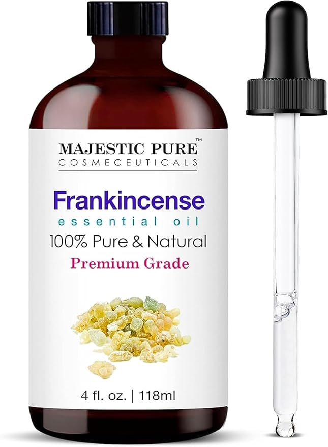 MAJESTIC PURE Frankincense Essential Oil with Glass Dropper | 100% Pure and Natural Frankincense Oil | Premium Grade Essential Oils for Diffusers, Skin, Aromatherapy, Massage | 4 Fl Oz