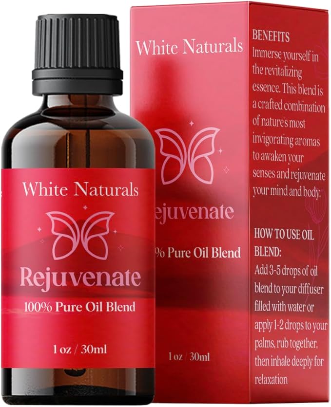 White Naturals Rejuvenating Essential Oil Blend – Energizing Aromatherapy Oil for Skin and Mind, 100% Pure & Natural Essential Oils for Relaxation, Focus & Mood Boost, 1oz