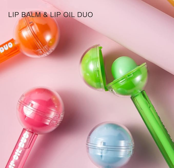 Lip Gloss and Lip Balm Combo, Magic pH Color Changing Lipstick & Vitamin E Clear Lip Oil Combo, Hydrating Plumping Lip Care Product for Girls (Yellow)