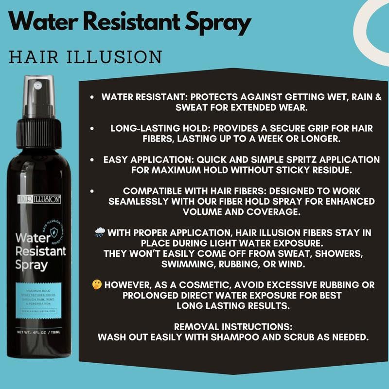 Hair Illusion 100% Real Hair Fibers Combo Kit Bundle: Fibers, Hold & Water Spray, & Applicator for Instant Natural Fuller Hair for Thinning & Enhancement Blend (Jet Black)