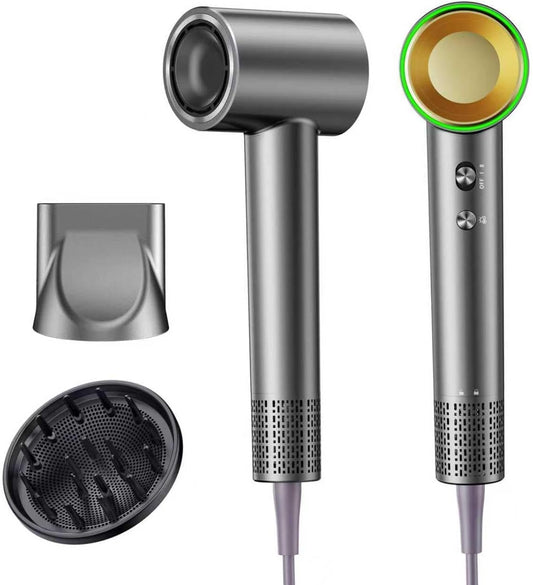 Hair Dryer, 150,000 RPM Brushless Motor, Ultra-Fast Drying with 3 Heat Settings & LED Lights, Negative Ion Technology, Quiet Lightweight Blow Dryer with Diffuser & Nozzle for Home, Salon, Travel Use