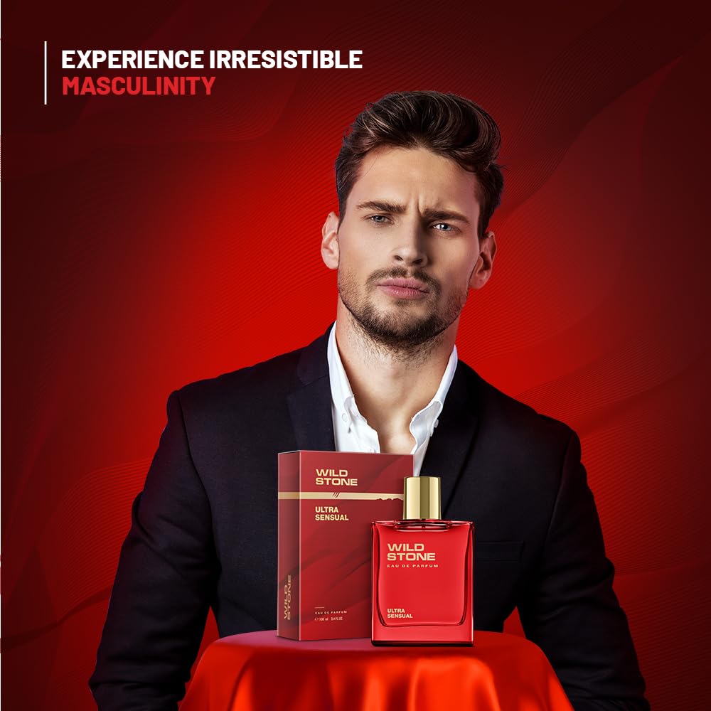 Wild Stone Ultra Sensual EDP Perfume for Men, 3.38oz | Long Lasting |Notes of Dry amber, Lemon basil & lavender | Fragrance for Modern Lifestyle | Vegan | Clean Ingredients | Active Lifestyle