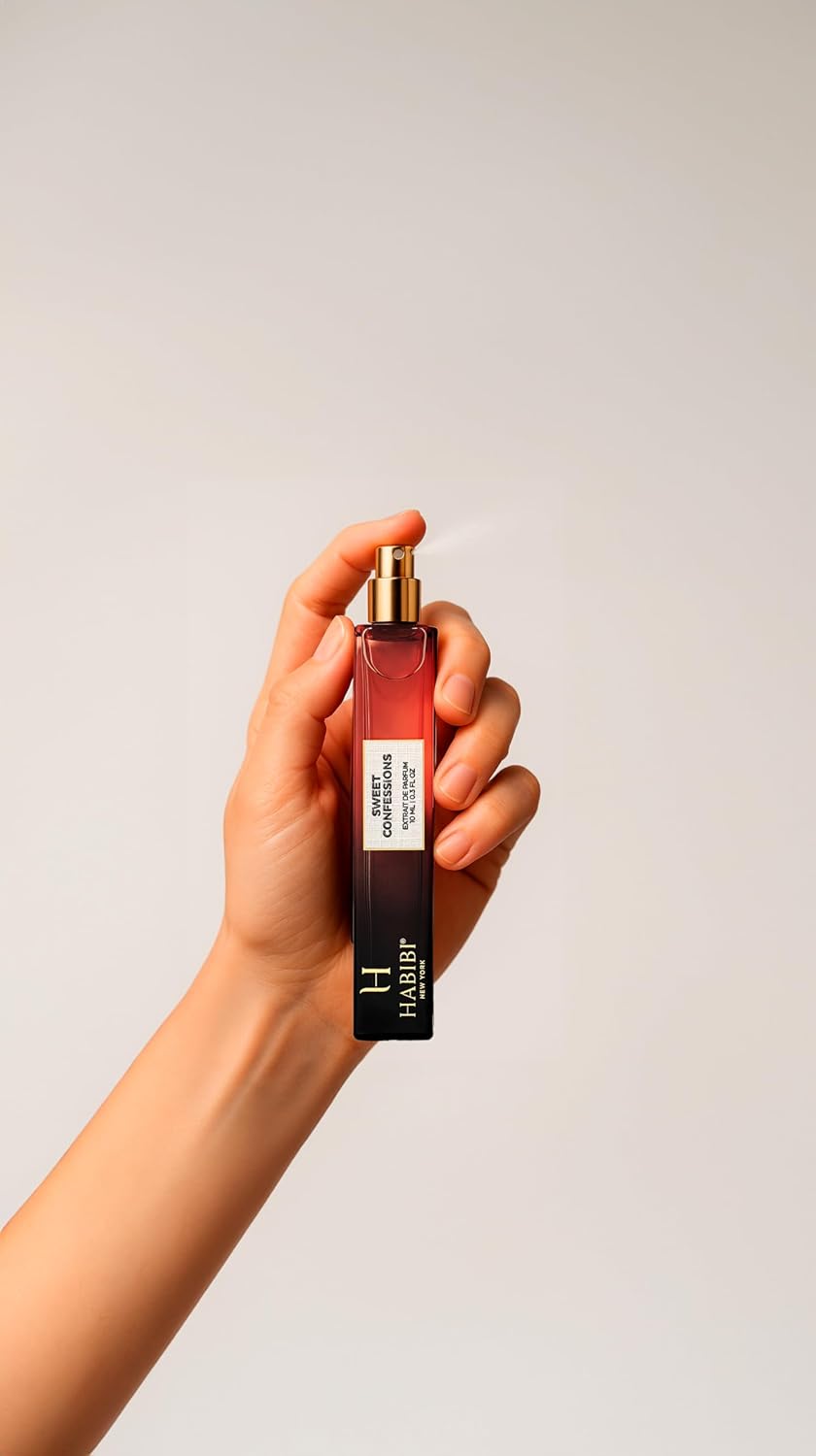 H HABIBI Sweet Confessions Extrait De Parfum 10ml (0.30 fl Oz) – Travel Size Arabian Perfume for Women & Men, Long Lasting Fragrance, Luxury Niche Perfume with Leather Case