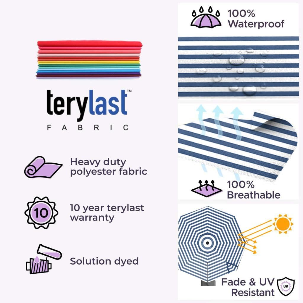 Midtown Umbrellas 10 Ft Outdoor Cantilever Patio Umbrella w/Terylast Navy Stripes Fabric - Rotate 360° Offset Patio Umbrella, Deck Patio Umbrella, Backyard Umbrella & Garden Umbrella - Silver Frame