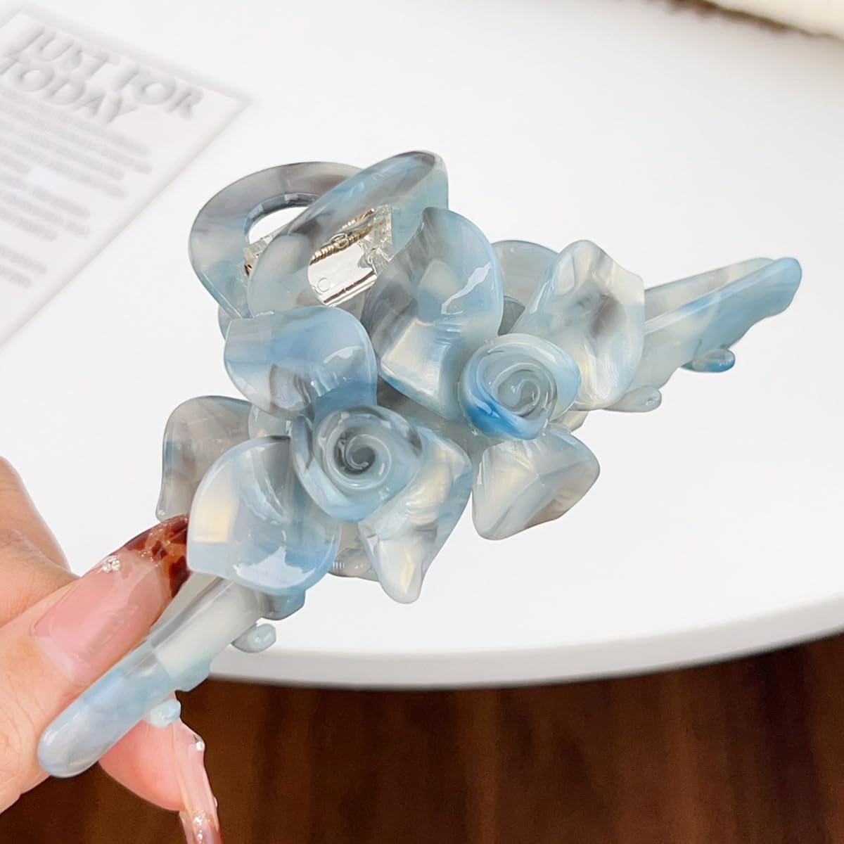 Premium Acetate Hair Clip for Women - Elegant Plant-Based Hair Claw with Secure Hold, Gentle on Hair (B-Iridescent Cyan, 5.1 * 2.3 * 2.1inch)