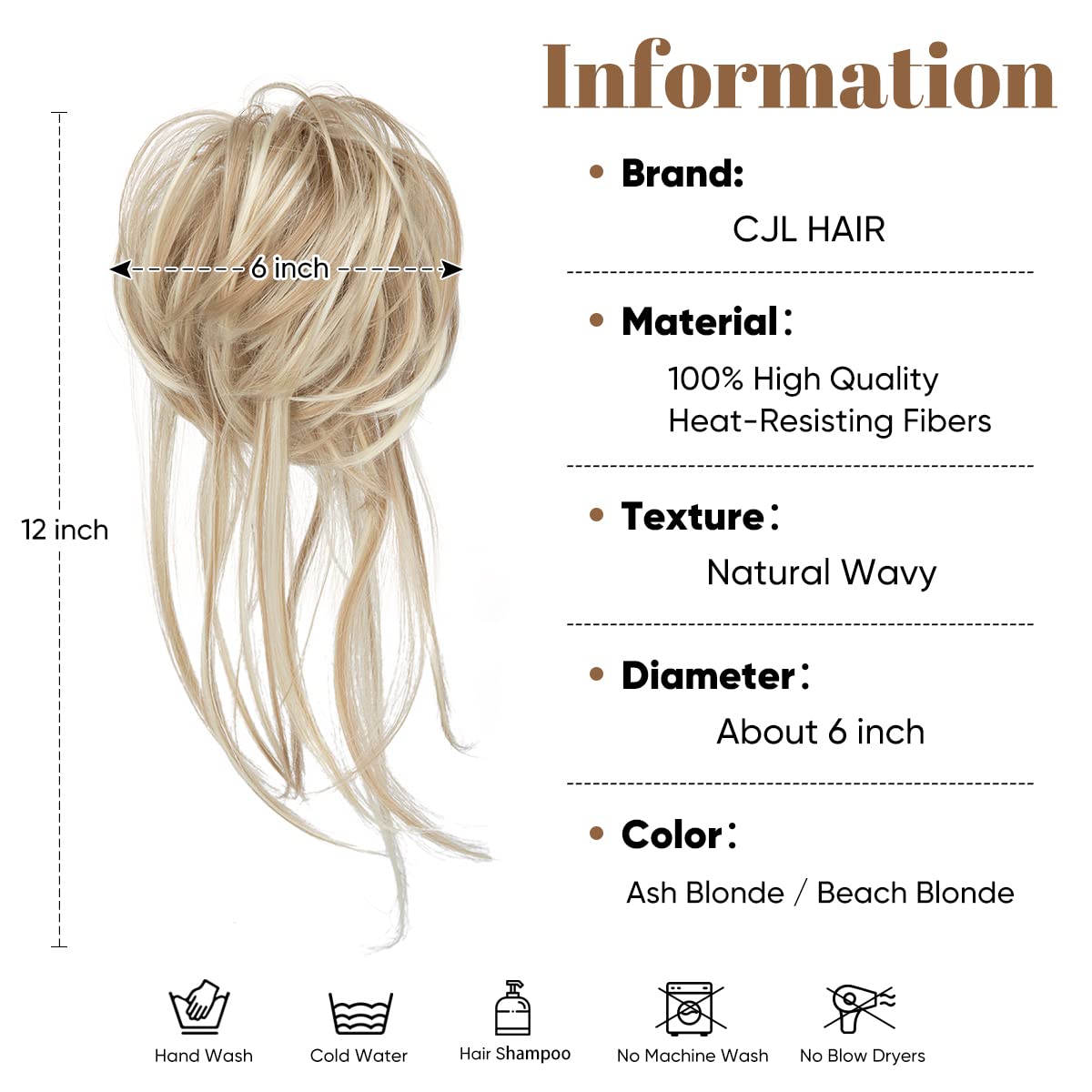 CJL HAIR Messy Bun Hair Piece Curly Hair Bun Extensions with Straight Tails Synthetic Hair Scrunchies Ponytail Hairpieces for Women Ash Blonde/Beach Blonde