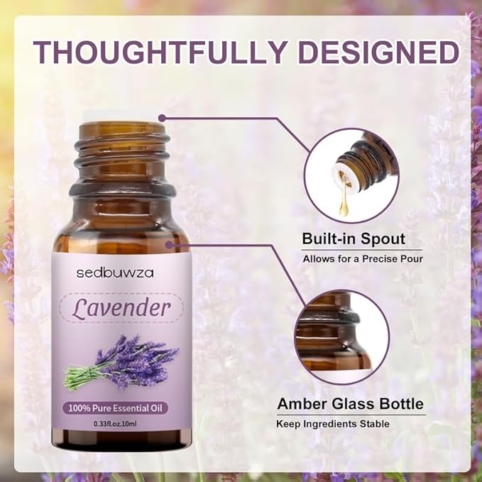 Sedbuwza 2 Pack Lavender Essential Oil,100% Pure and Natural Fragrance Gift Oils for Diffuser, Soaps, Candle, Perfume