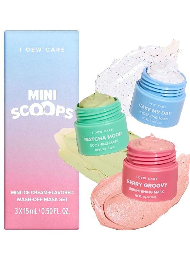 I DEW CARE Wash Off Face Mask Gift Set - Mini Scoops | Hyaluronic Acid, Korean Self Skincare, Facial Treatment, Vegan, Cruelty-Free, Paraben-Free, Exfoliating, Soothing, Mother's Day Gift