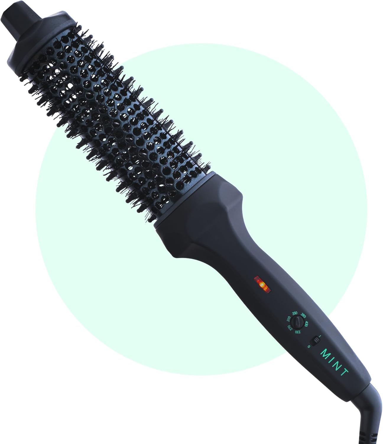 MINT Extra-Long 1.6 Inch Thermal Brush for Natural Volume & Waves | 230-430°F 2-Heater Ceramic Curling Iron Brush | Heated Round Styler