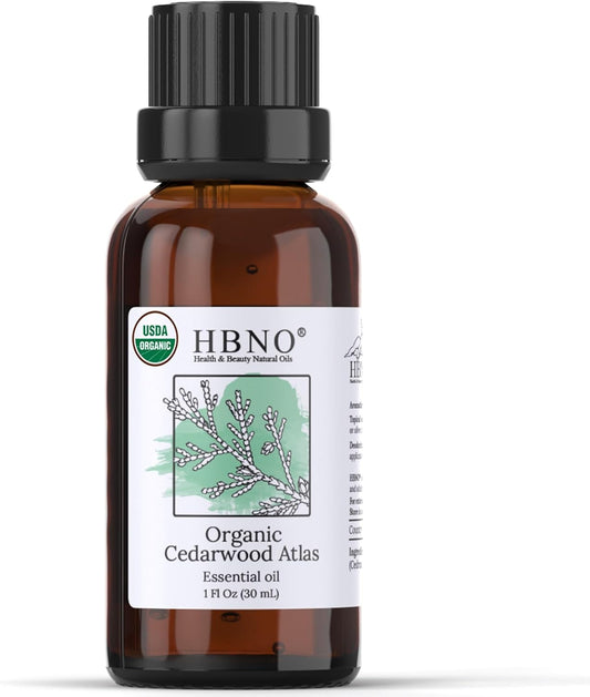 HBNO California Bottled Organic Cedarwood Essential Oil 1 fl oz (30ml) - USDA Certified Organic Cedarwood Essential Oil for Aromatherapy, Soap Making, DIY, Fragrances, Diffuser